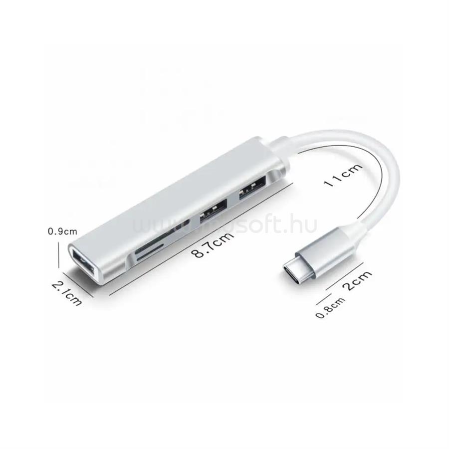 BLACKBIRD USB 3.0 Type-c multiport hub 5in1 3xUSB3.0, SD, TF (ezüst)