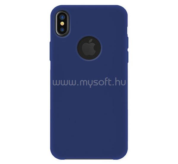 BLAUTEL iPhone XS Max 6.5 4-OK SILK műanyag telefonvédő gumírozott, logó kivágás, SÖTÉTKÉK