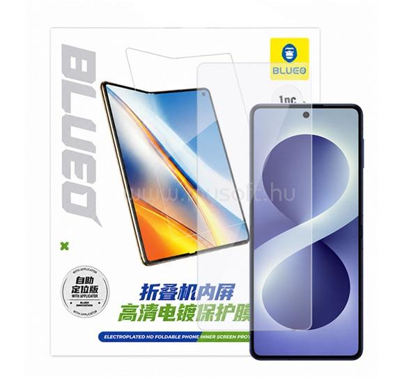 BLUEO Samsung Z Flip8 BLUEO HD képernyővédő fólia oleofób felület, belső kijelző + segédkeret, ÁTLÁTSZÓ