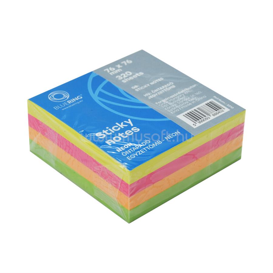 BLUERING Jegyzettömb öntapadó, 76x76mm, 320lap, BlueringR , neon