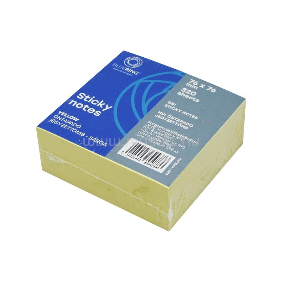 BLUERING Jegyzettömb öntapadó, 76x76mm, 320lap, kocka BlueringR sárga