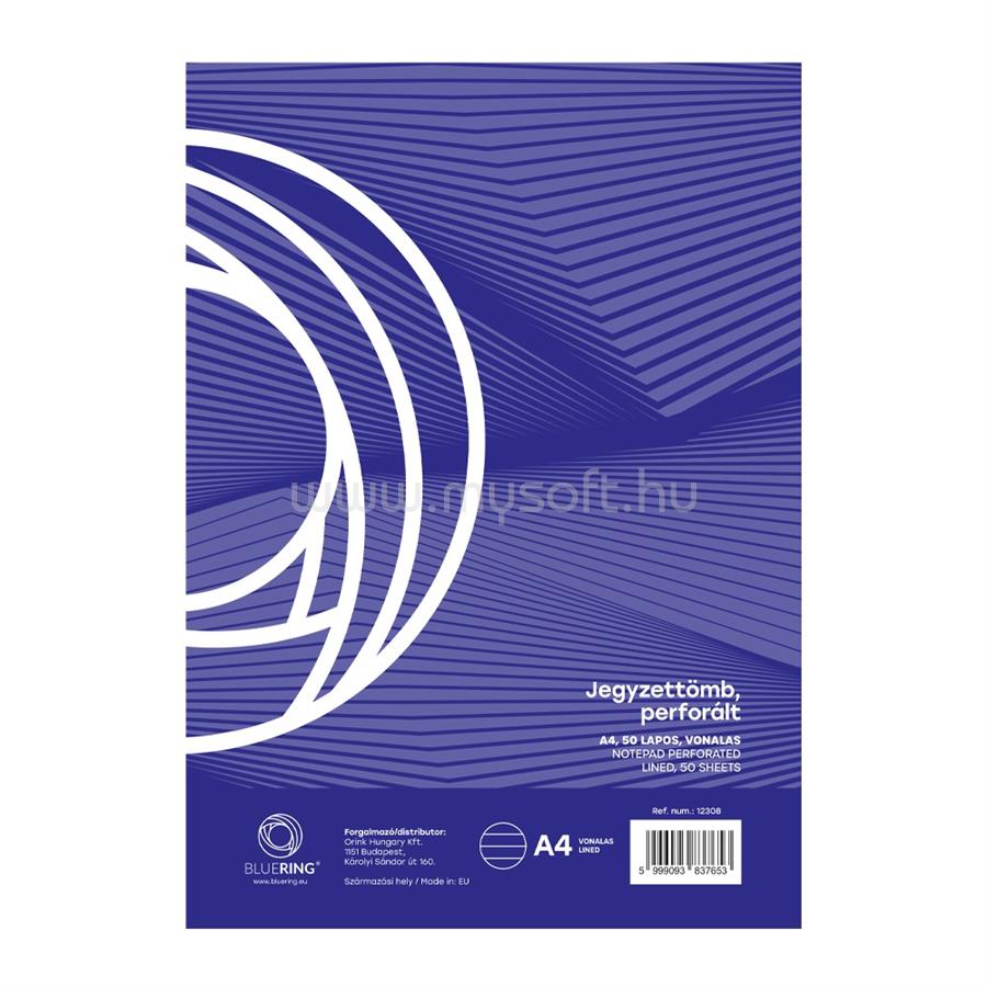 BLUERING Jegyzettömb perforált, A4, 50lap, BlueringR vonalas