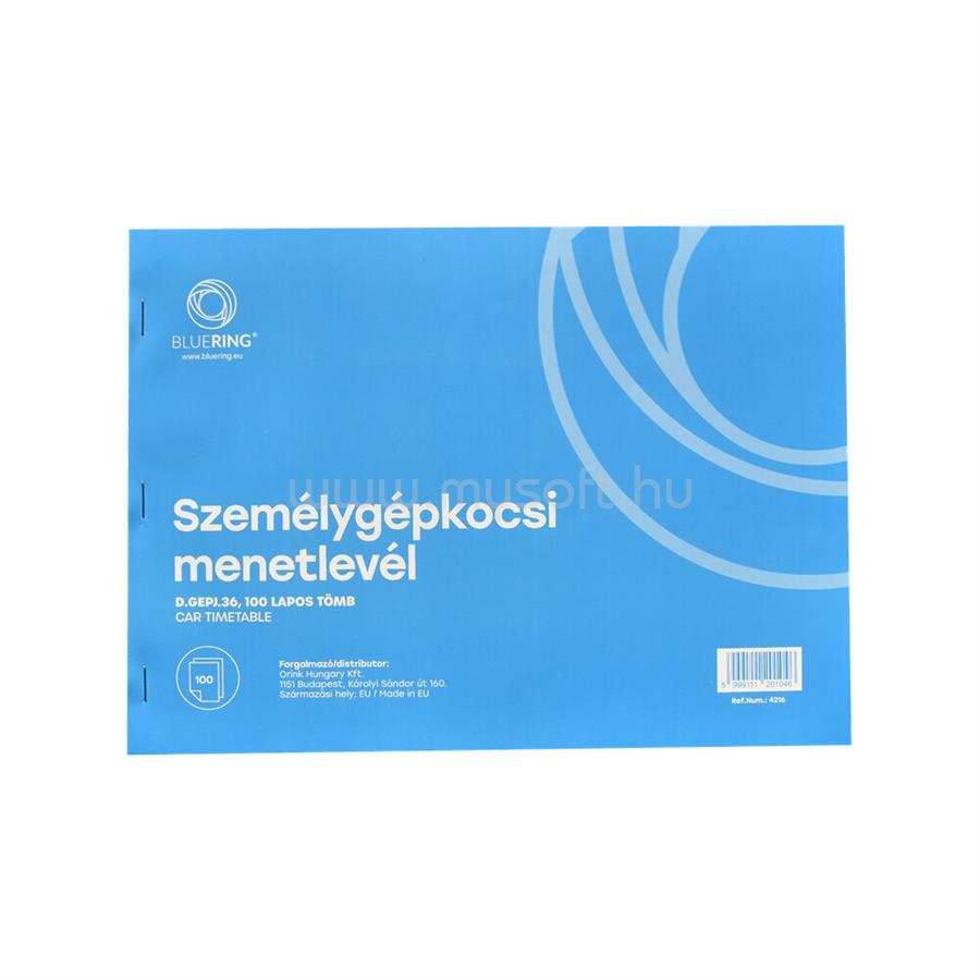 BLUERING Személygépkocsi menetlevél 100lap,os A4, fekvő személygépkocsi D.GEPJ.36 BlueringR