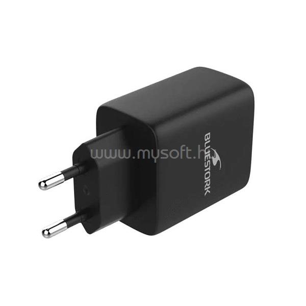 BLUESTORK Hálózati töltő - PW-65-CCA-B (2xUSB-C, USB-A, 65W, 2m kábel, fekete)