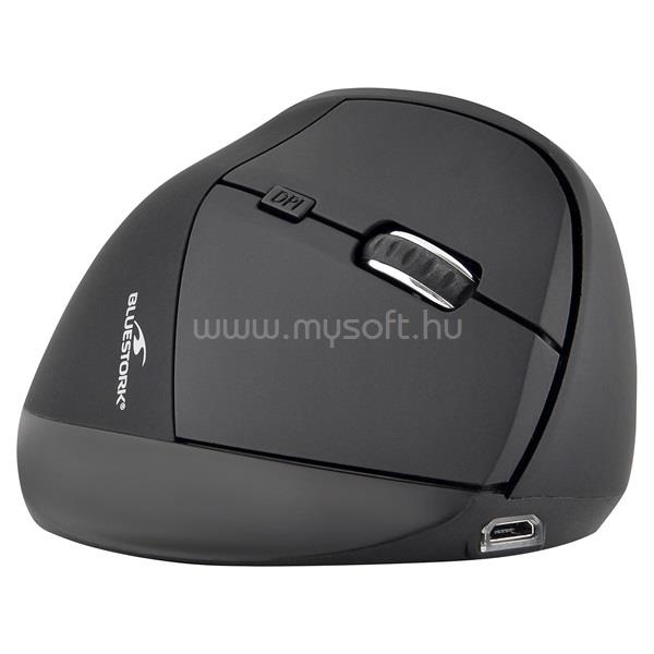 BLUESTORK M-WL-ERGO-BK vezeték nélküli egér  (Ergonomic, Rechargeable, 2.4G, 2400 DPI, optikai, fekete)
