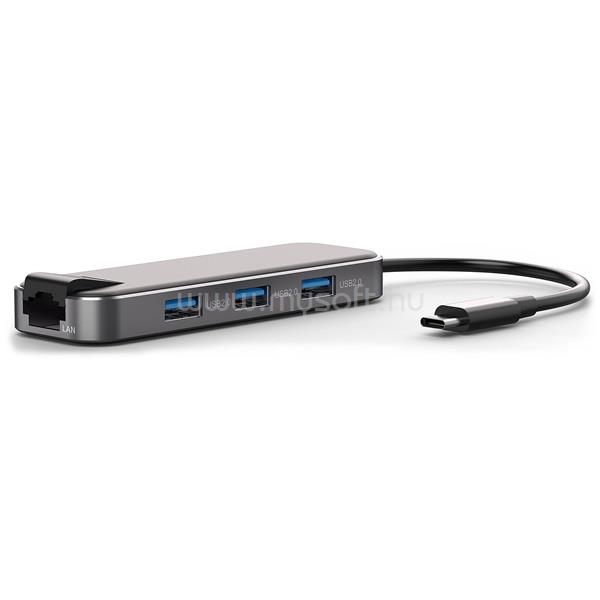 BLUESTORK USB Hub - HUB-OFFICE (USB-C to 3xUSB 2.0 port + 1xUSB-C + 1xHDMI + 1xRJ45, szürke)