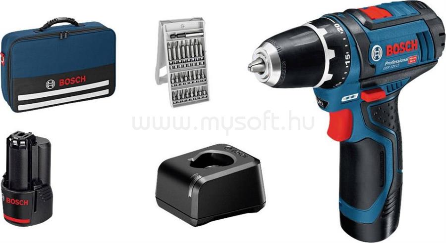 BOSCH GSR 12V-15 akkus fúrócsavarozó 2db 2.0Ah-s akkuval (060186810H)