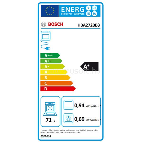BOSCH HBA372EB4 fekete, beépíthető, sütőtér:71L, grill, légkeverés, pirolitikus tisztítás, sütő