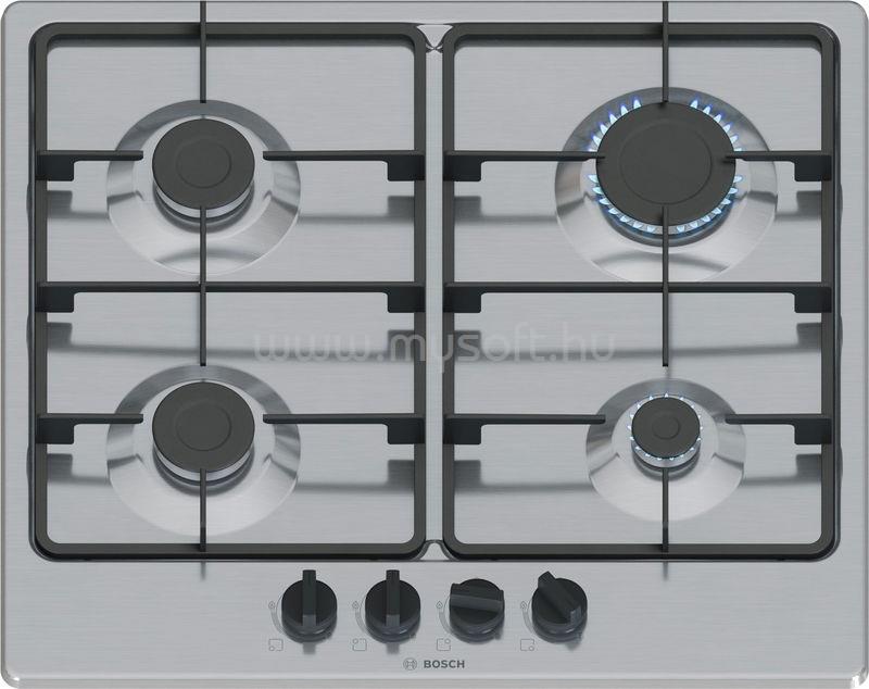 BOSCH PGP6B5K60 inox, beépíthető, gáz, főzőzóna:4, beépíthető méret: 58,2cm, főzőlap