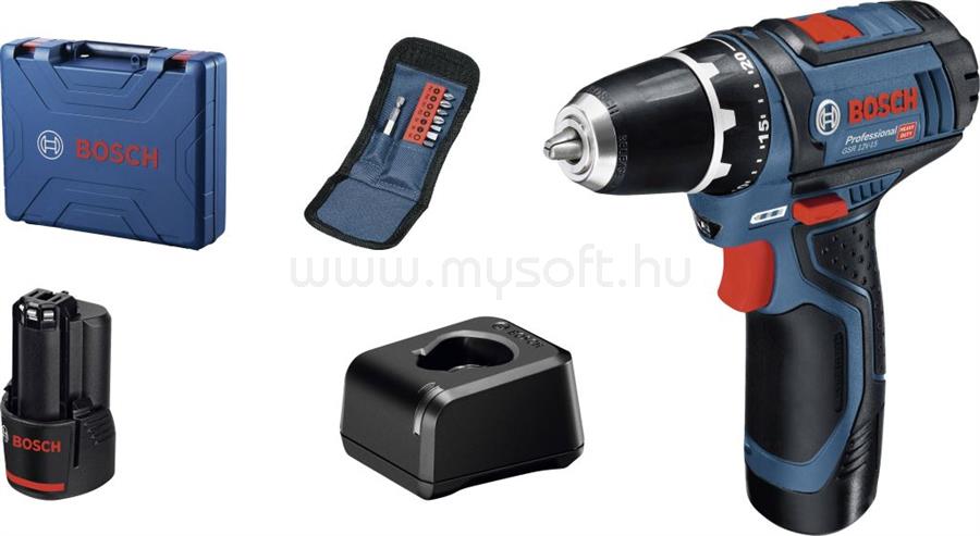 BOSCH Professional GSR 12V-15 akkus fúrócsavarozó 2db 2.Ah akkuval (060186810G)