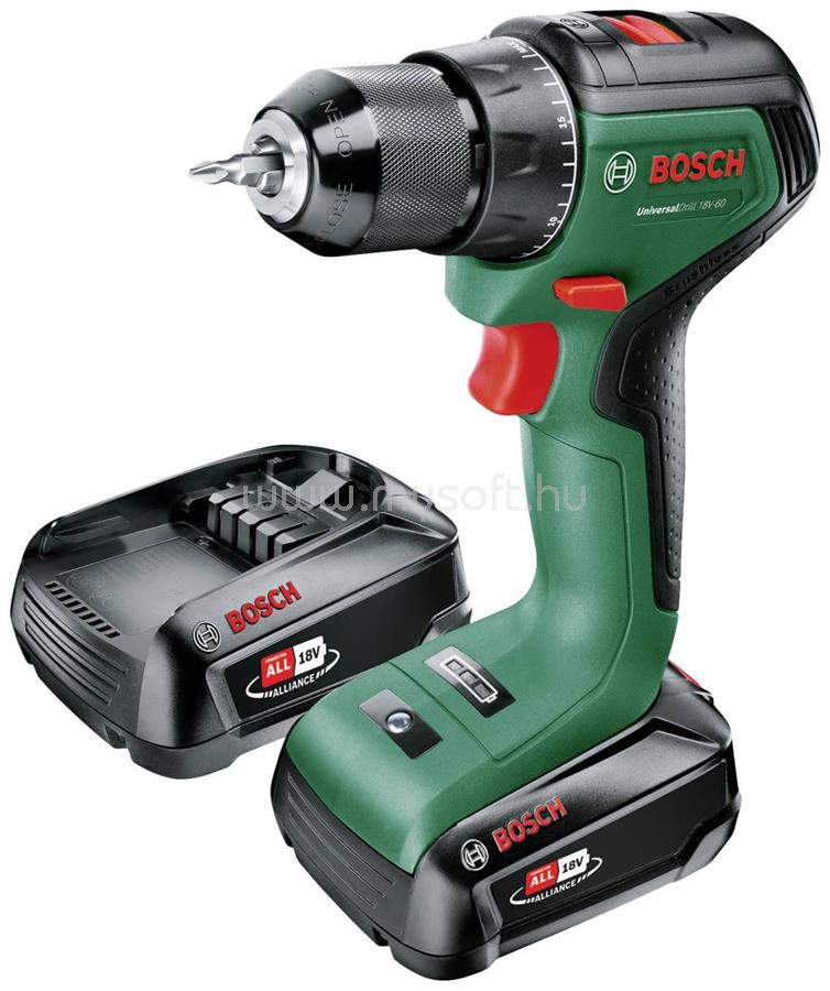 BOSCH UniversalDrill 18V-60 akkus fúrócsavarozó, 2db 2.0Ah-s akkumulátorral (06039D7002)