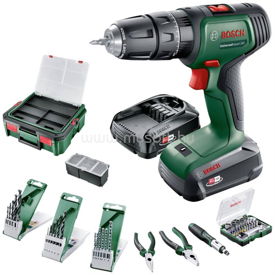 BOSCH UniversalImpact 18 akkus kétfokozatú ütvefúró-csavarozógép, 2x 1,5 Ah-s akkumulátorral (06039D4108)