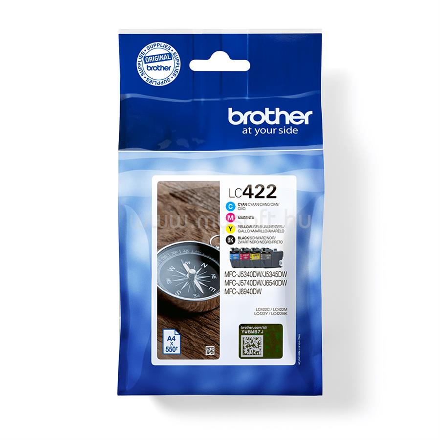 BROTHER Patron LC422VAL Fekete/Kék/Magenta/Sárga multipakk (4x550 oldal)