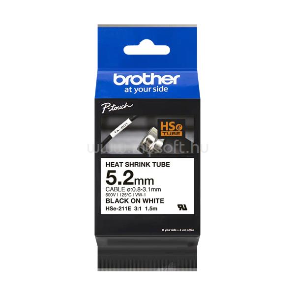 BROTHER HSE-211Eszalag , Fehér alapon Fekete, Zsugorcső, 5.2mm  0.23", 1,5 méter