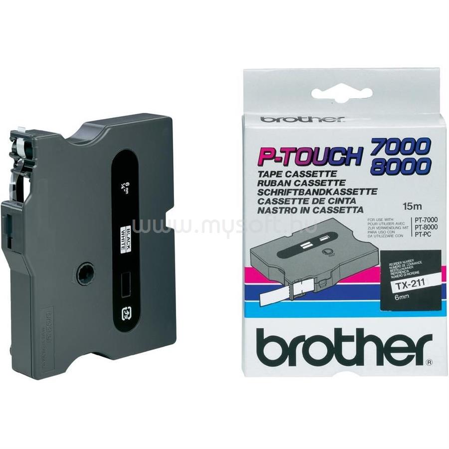 BROTHER TX-211 Laminált P-touch szalag (6mm) Black on White - 15m