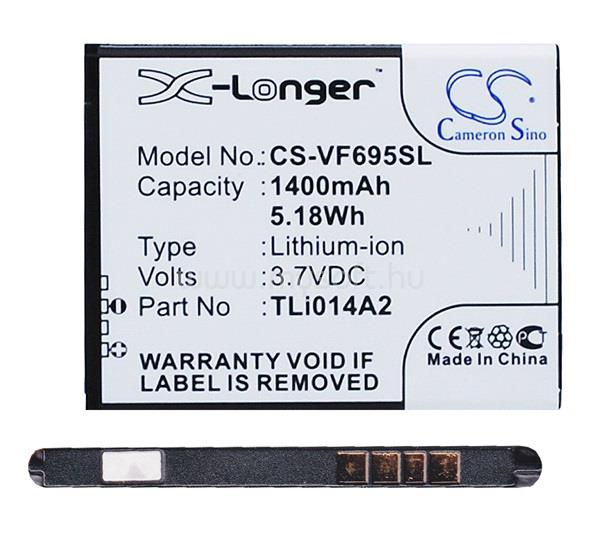CAMERON SINO Alcatel OT-2008G / Pixi 3 4.5 CAMERON SINO Li-Ion akku 3.7V/1400mAh, Vodafone TLi014A2 kompatibilis, FEKETE