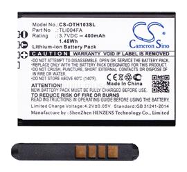 CAMERON SINO Alcatel OT-1066D / OT-1050D / OT-1052 CAMERON SINO Li-Ion akku 3.7V/400mAh, Alcatel TLi004FA kompatibilis, FEKETE CS-OTH103SL small