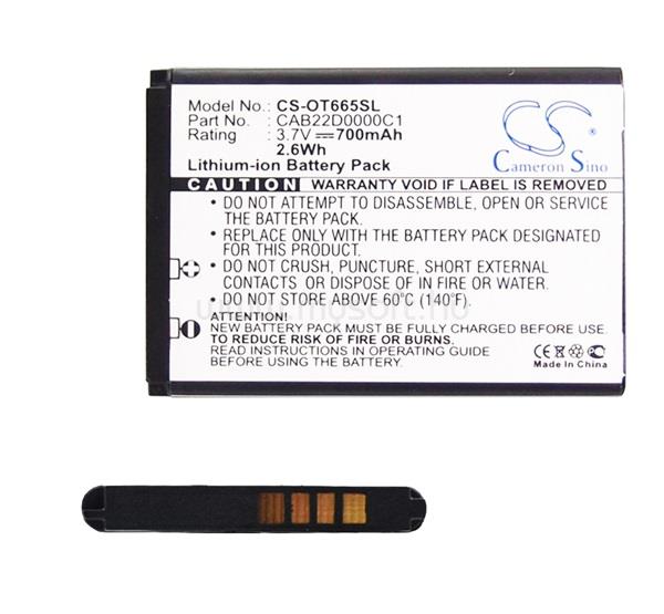 CAMERON SINO Telenor One Touch CAMERON SINO Li-Ion akku 3.7V/700mAh, Alcatel CAB22B0000C1 kompatibilis, FEKETE