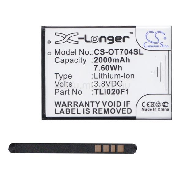 CAMERON SINO Alcatel U5 4G / Vodafone Smart turbo 7 CAMERON SINO Li-Ion akku 3.8V/2000mAh, Optus TLi020F1 kompatibilis, FEKETE