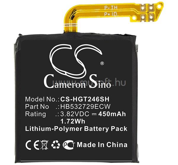 CAMERON SINO Huawei Watch GT 3 46mm / GT 2 Pro CAMERON SINO Li-Polymer akku 3.82V/450mAh, Huawei HB532729ECW kompatibilis, FEKETE