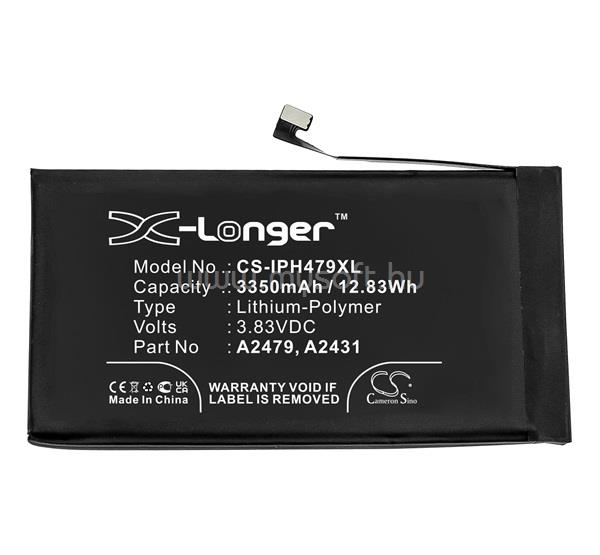 CAMERON SINO iPhone 12 Pro / 12 Li-Polymer akku 3.83V/3350mAh, Apple A2431 kompatibilis, FEKETE