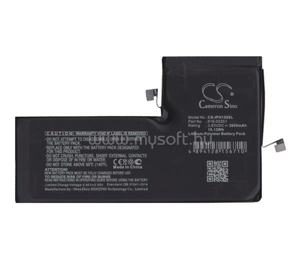 CAMERON SINO iPhone 11 Pro Max Li-Polymer akku 3.83V/3950mAh, Apple 616-00351 kompatibilis, FEKETE