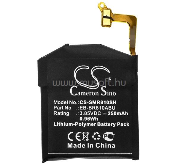 CAMERON SINO Samsung Watch 42mm Li-Polymer akku 3.85V/250mAh, Samsung EB-BR170ABU kompatibilis, FEKETE