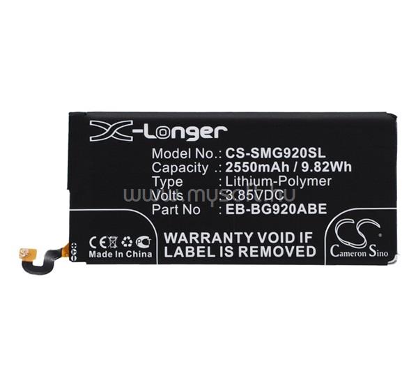 CAMERON SINO Samsung S6 CAMERON SINO Li-Polymer akku 3.85V/2550mAh, Samsung EB-BG920ABE kompatibilis, FEKETE