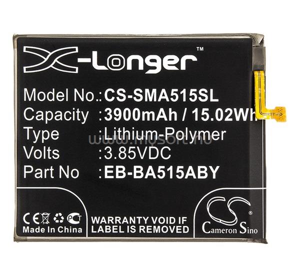 CAMERON SINO Samsung A51 5G / A51 CAMERON SINO Li-Polymer akku 3.85V/3900mAh, Samsung EB-BA515ABE kompatibilis, FEKETE