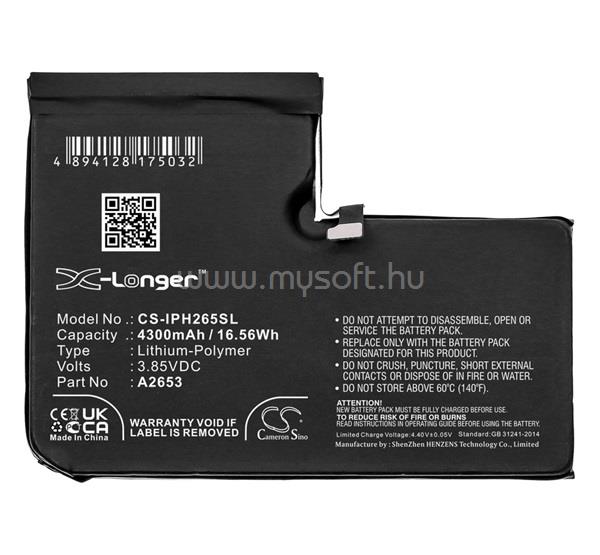 CAMERON SINO iPhone 13 Pro Max Li-Polymer akku 3.85V/4300mAh, Apple A2653 kompatibilis, FEKETE