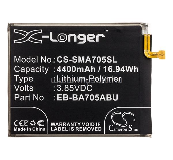 CAMERON SINO Samsung A70 CAMERON SINO Li-Polymer akku 3.85V/4400mAh, Samsung EB-BA705ABE kompatibilis, FEKETE