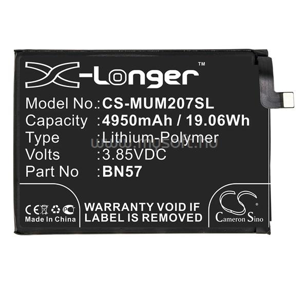 CAMERON SINO Poco X3 Pro / X3 NFC CAMERON SINO Li-Polymer akku 3.85V/4950mAh, Poco BN57 kompatibilis, FEKETE