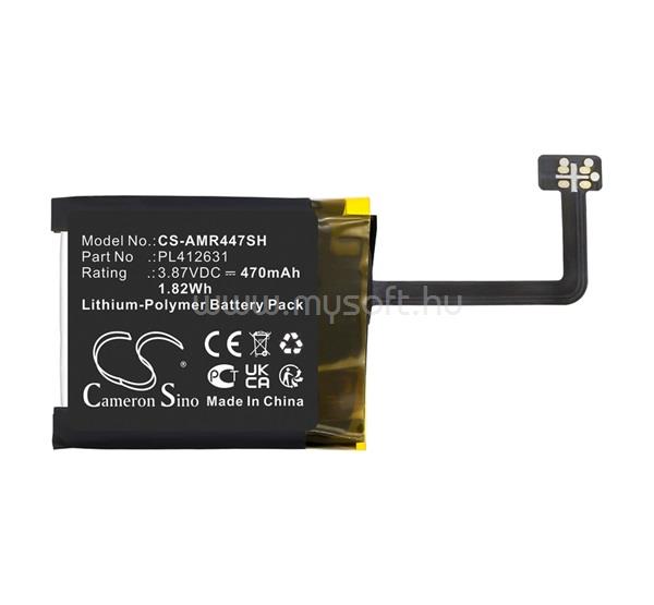 CAMERON SINO Amazfit GTR 47mm Li-Polymer akku 3.87V / 470mAh, Amazfit PL412631 kompatibilis, FEKETE