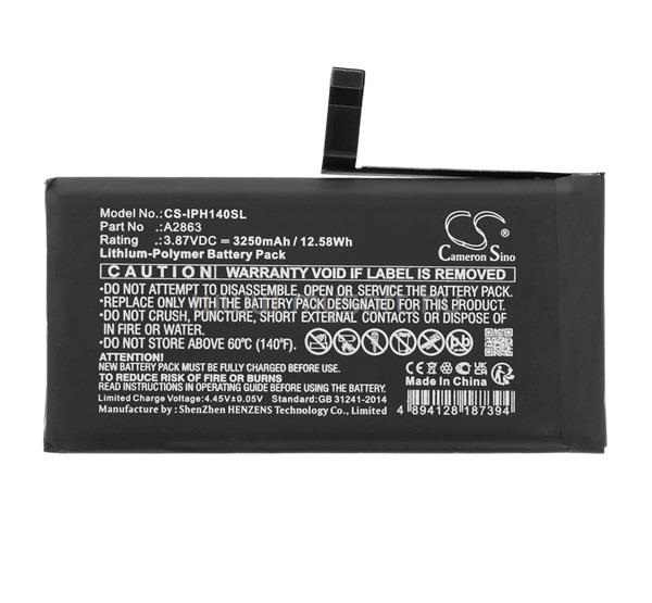 CAMERON SINO iPhone 14 Li-Polymer akku 3.87V/3250mAh, Apple A2863 kompatibilis, FEKETE