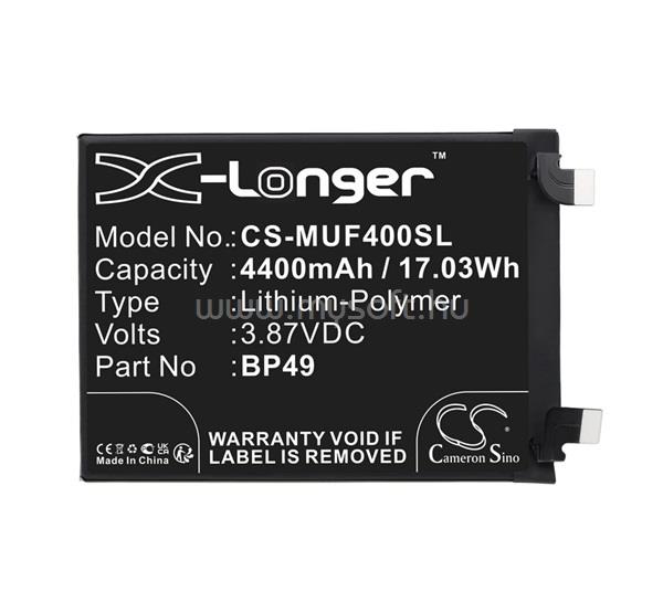 CAMERON SINO Poco F4 CAMERON SINO Li-Polymer akku 3.87V/4400mAh, Poco BP49 kompatibilis, FEKETE