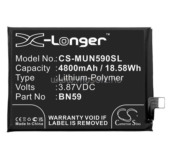 CAMERON SINO Poco M5s / Redmi Note 10 4G CAMERON SINO Li-Polymer akku 3.87V/4800mAh, Redmi BN59 kompatibilis, FEKETE