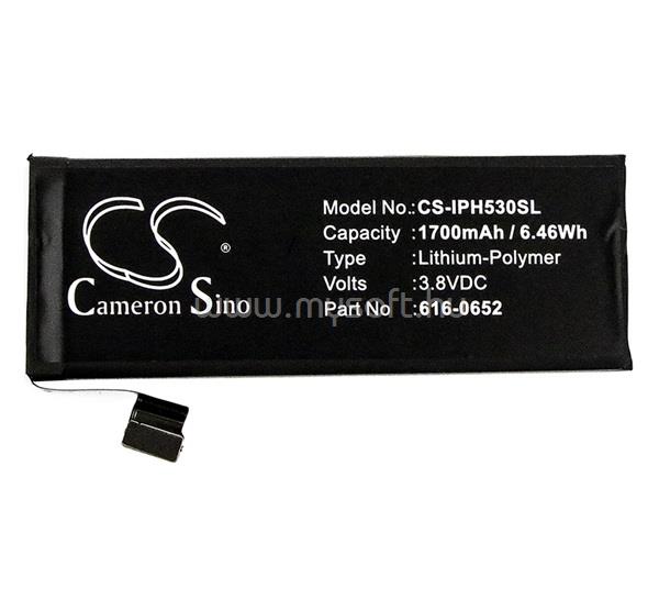 CAMERON SINO iPhone 5S Li-Polymer akku 3.8V/1700mAh, Apple 616-0652 kompatibilis, FEKETE