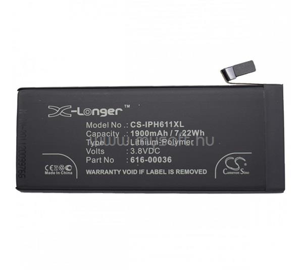 CAMERON SINO iPhone 6S 4.7 Li-Polymer akku 3.8V/1900mAh, Apple 616-00036 kompatibilis, FEKETE
