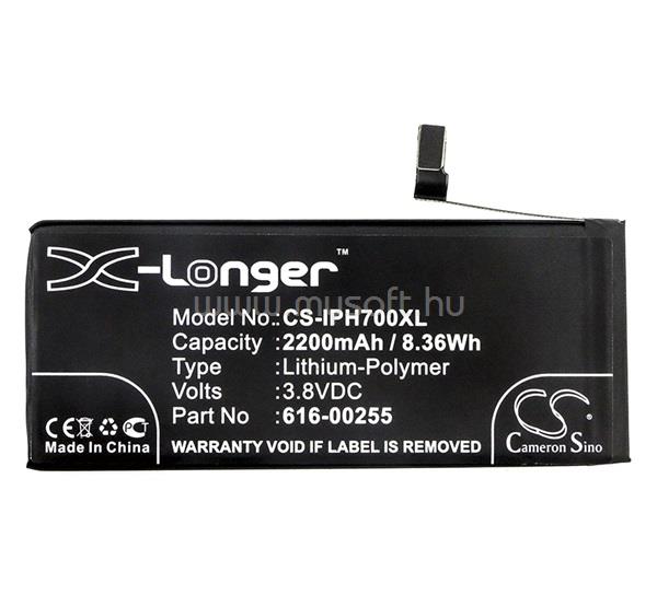 CAMERON SINO iPhone 7 4.7 Li-Polymer akku 3.8V/2200mAh, Apple 616-00255 kompatibilis, FEKETE