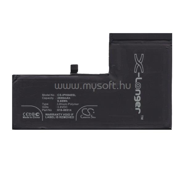 CAMERON SINO iPhone XS 5.8 Li-Polymer akku 3.8V/2600mAh, Apple 616-00514 kompatibilis, FEKETE