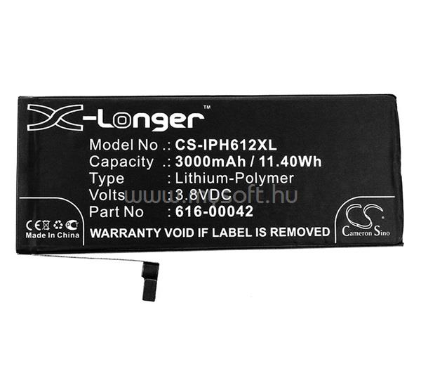 CAMERON SINO iPhone 6S Plus 5.5 Li-Polymer akku 3.8V/3000mAh, Apple 616-00042 kompatibilis, FEKETE