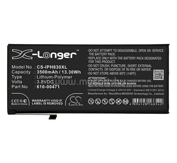 CAMERON SINO iPhone XR 6.1 Li-Polymer akku 3.8V/3500mAh, Apple 616-00468 kompatibilis, FEKETE