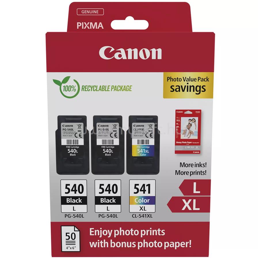 CANON Patron 2x PG-540L Black/ CL-541XL Color Fekete/Színes multipakk (2x11ml/1x15ml) + Fotópapír
