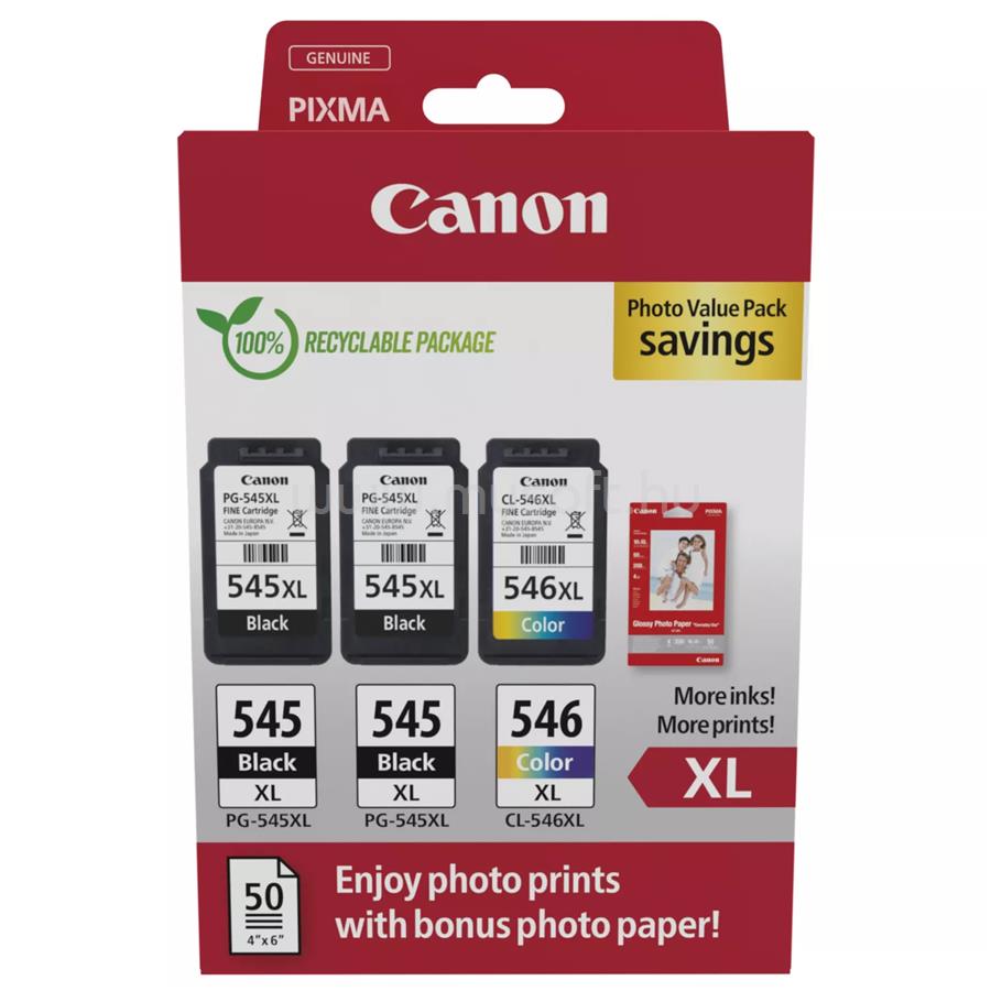 CANON Patron 2x PG-545XL/ CL-546XL Fekete/Színes (2x15ml/1x13ml) + Fotópapír