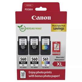 CANON Patron 2x PG-560BK XL/ CL561Color XL Fekete/Színes multipakk  (2x14,3ml/1x12,2ml) + Fotópapír 3712C012 small