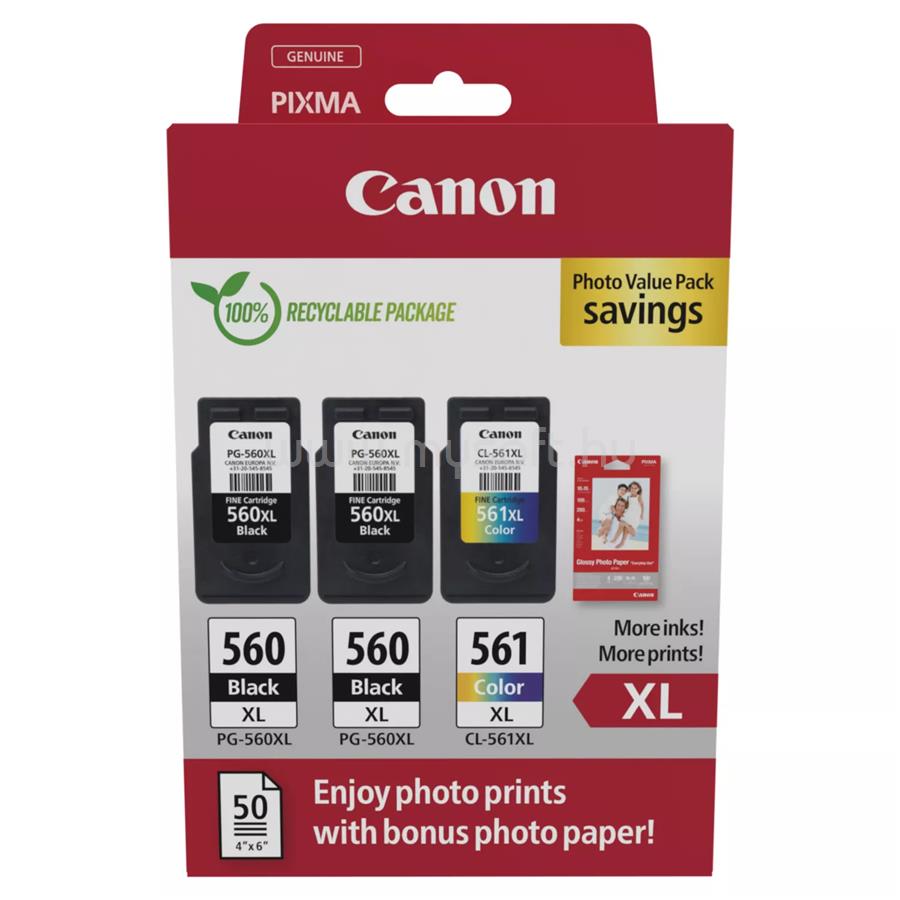 CANON Patron 2x PG-560BK XL/ CL561Color XL Fekete/Színes multipakk  (2x14,3ml/1x12,2ml) + Fotópapír