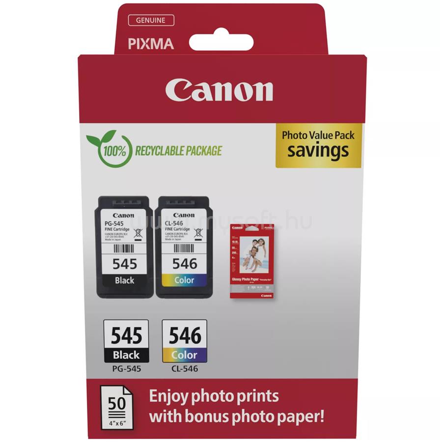 CANON Patron PG-545 Black / CL-546 Color Fekete/Színes multipakk (2x8mll) + Fotópapír