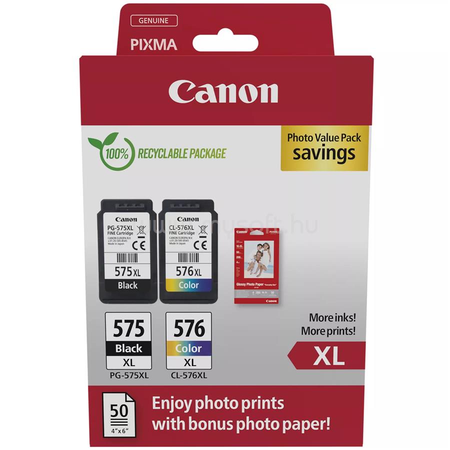 CANON Patron PG-575XL/CL-576XL Fekete/Színes multipakk (400 oldal/ 300 oldal) + Fotópapír