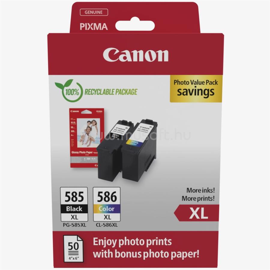 CANON Patron PG-585XL BK / CL-586XL Color Fekete/Színes multipakk (1x10ml/1x14ml) + Fotópapír