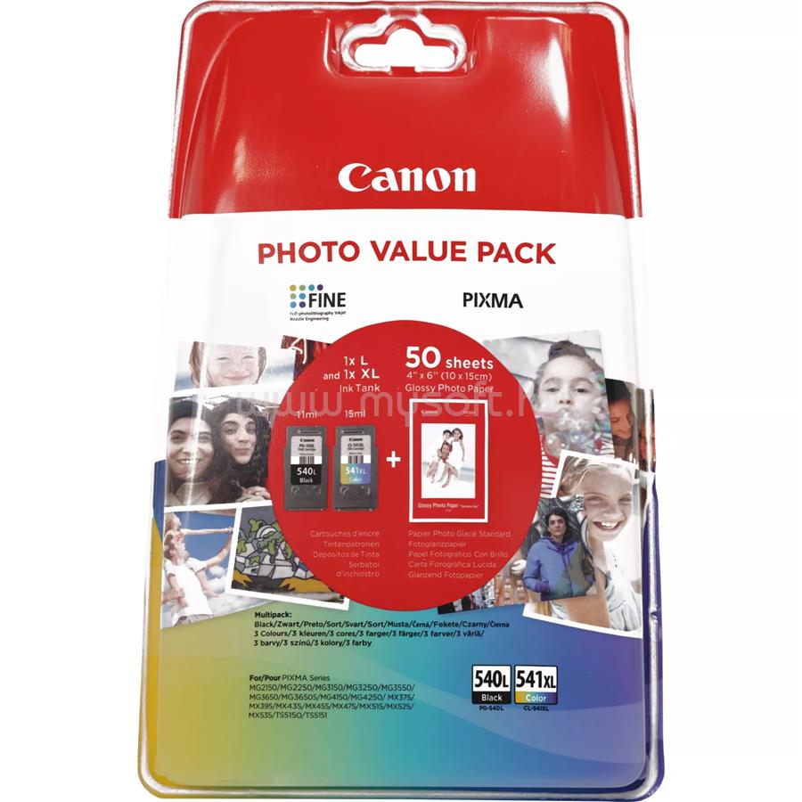 CANON Patron PG-540L BK/ CL-541XL Color Fekete/Színes multipakk (1x11ml/1x15ml) + Fotópapír
